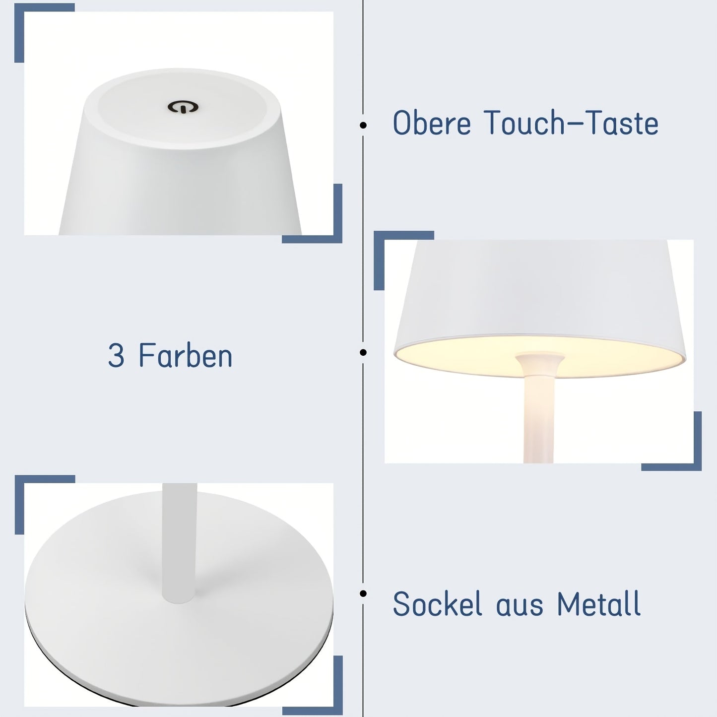 2 Stück Wiederaufladbare Kabellose Led Touch Tischlampe