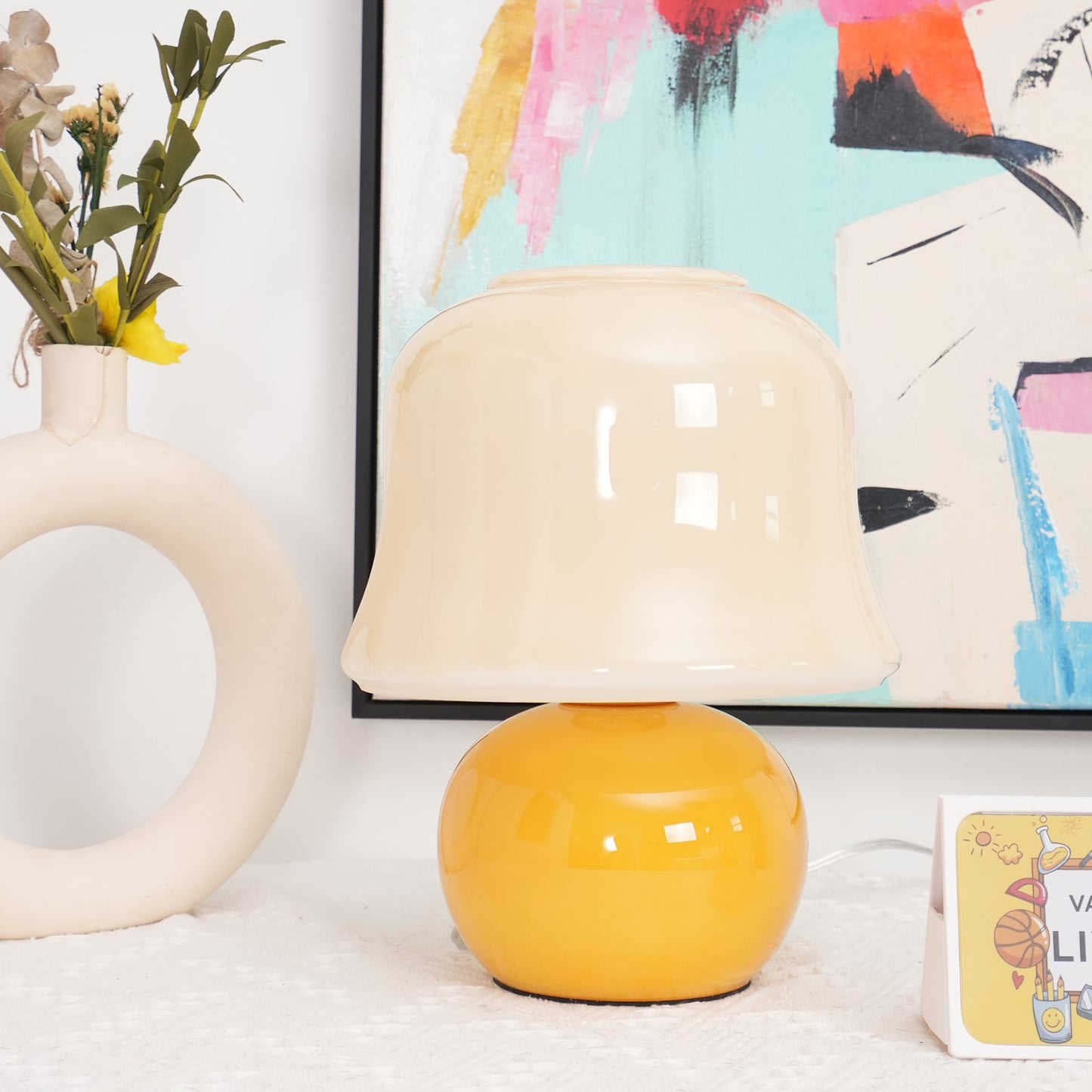 Cremefarbene Vintage Pilz Tischlampe