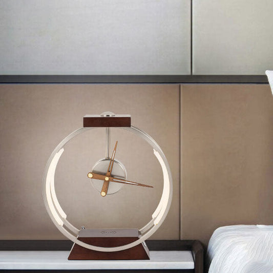 Moderne LED Uhr Tischlampe Mit Kabelloser Aufladung