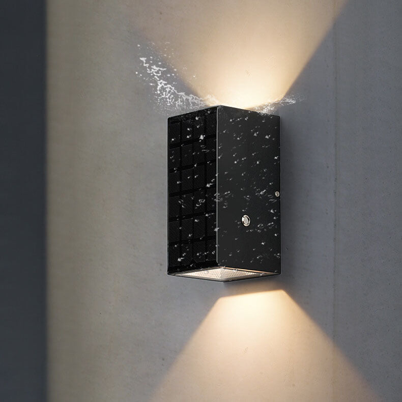 Schwarze Rechteckige Solar LED Außenwandleuchte