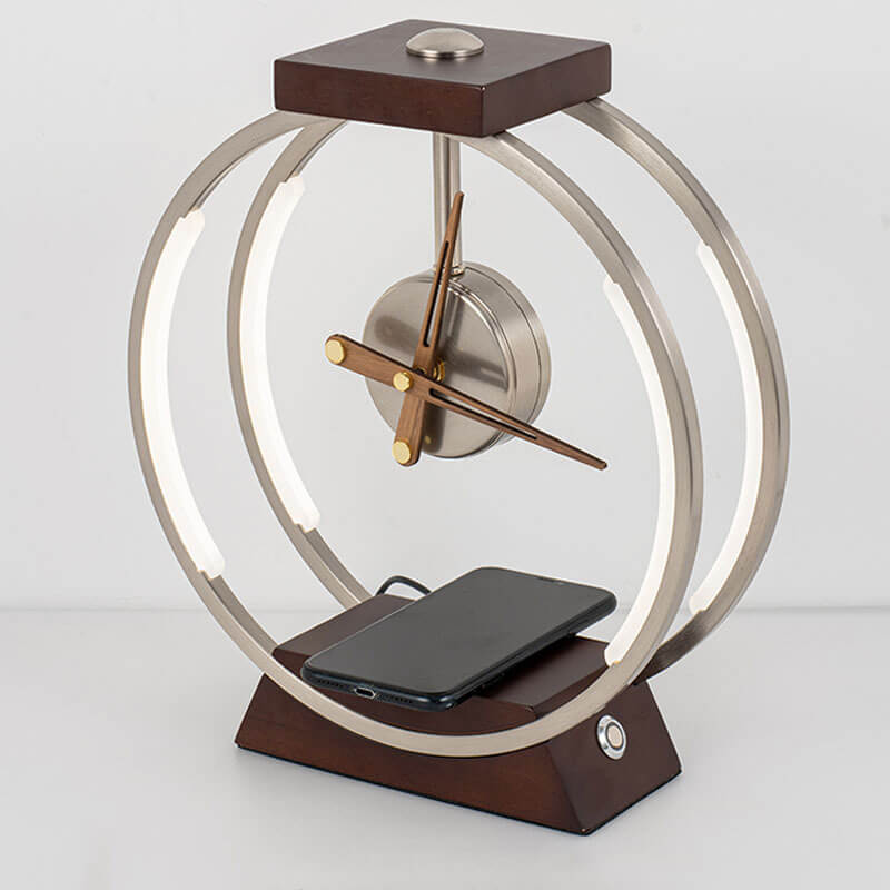 Moderne LED Uhr Tischlampe Mit Kabelloser Aufladung