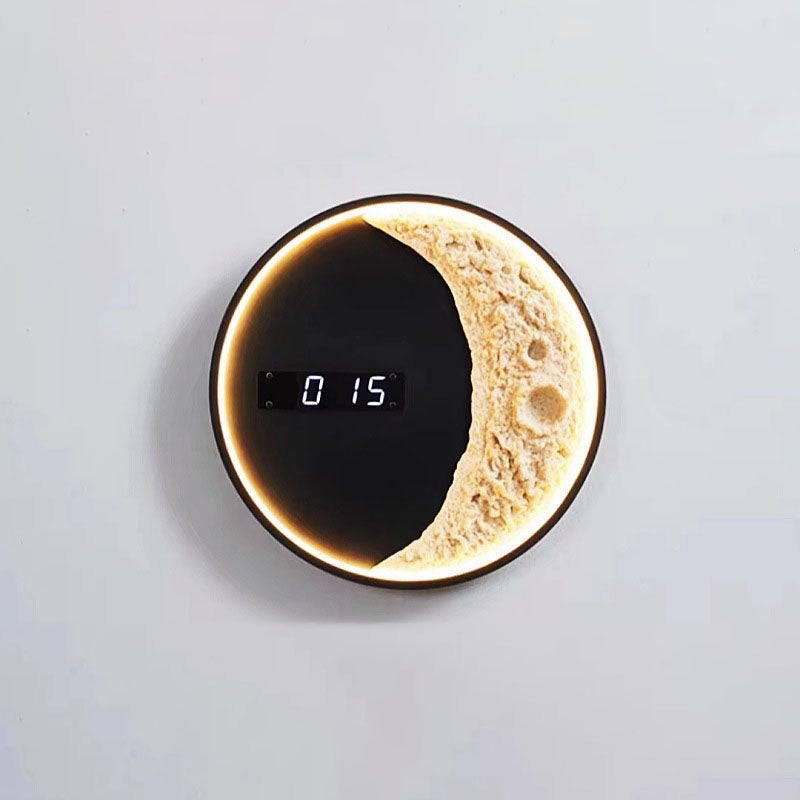 Futuristische Mond Und Astronauten LED Wandleuchte Mit Uhr