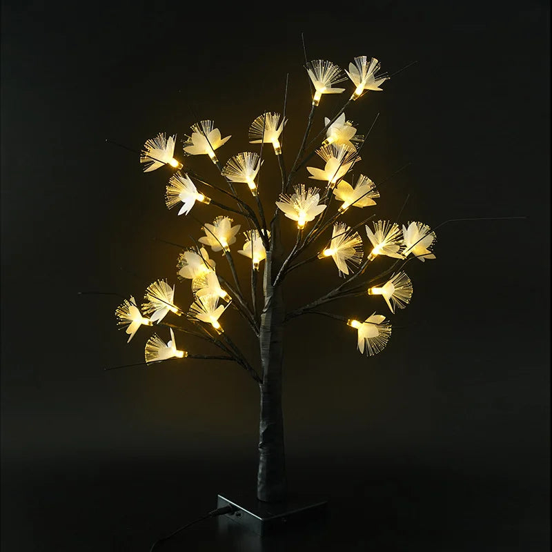 BlütenBirke: Elegante Leuchtbaum-Lampe mit faseroptischen Blüten