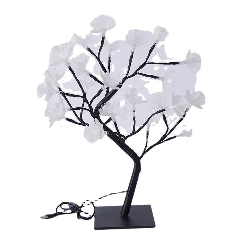 BlütenBirke: Elegante Leuchtbaum-Lampe mit faseroptischen Blüten
