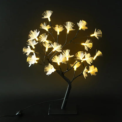 BlütenBirke: Elegante Leuchtbaum-Lampe mit faseroptischen Blüten