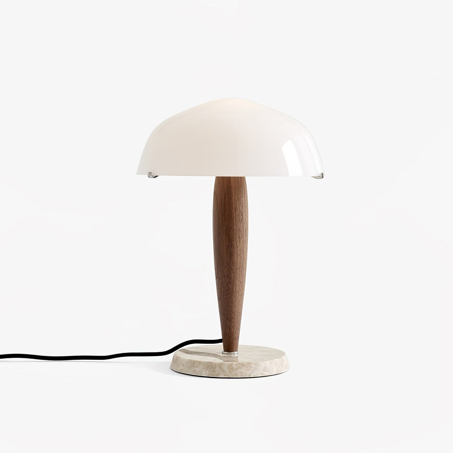 HermanLeuchte: Tischlampe mit Glas, dunklem Walnussholz und Marmorelementen