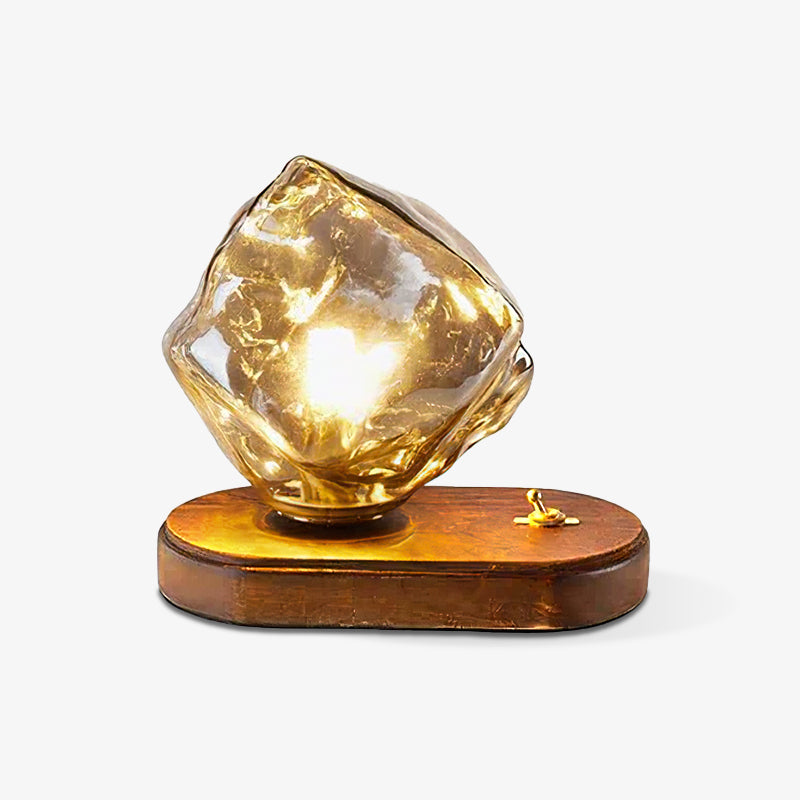 Frostleuchten: Glas-Tischlampe mit eisiger Struktur
