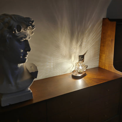 Frostleuchten: Glas-Tischlampe mit eisiger Struktur