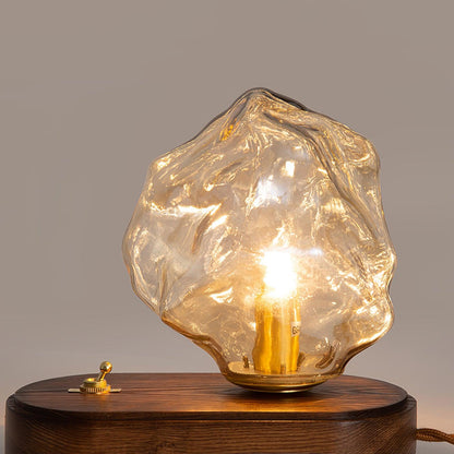 Frostleuchten: Glas-Tischlampe mit eisiger Struktur
