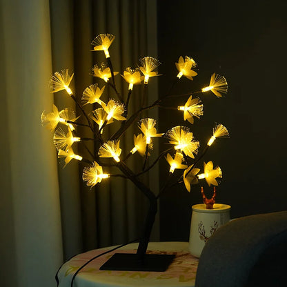 BlütenBirke: Elegante Leuchtbaum-Lampe mit faseroptischen Blüten