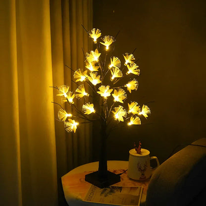 BlütenBirke: Elegante Leuchtbaum-Lampe mit faseroptischen Blüten
