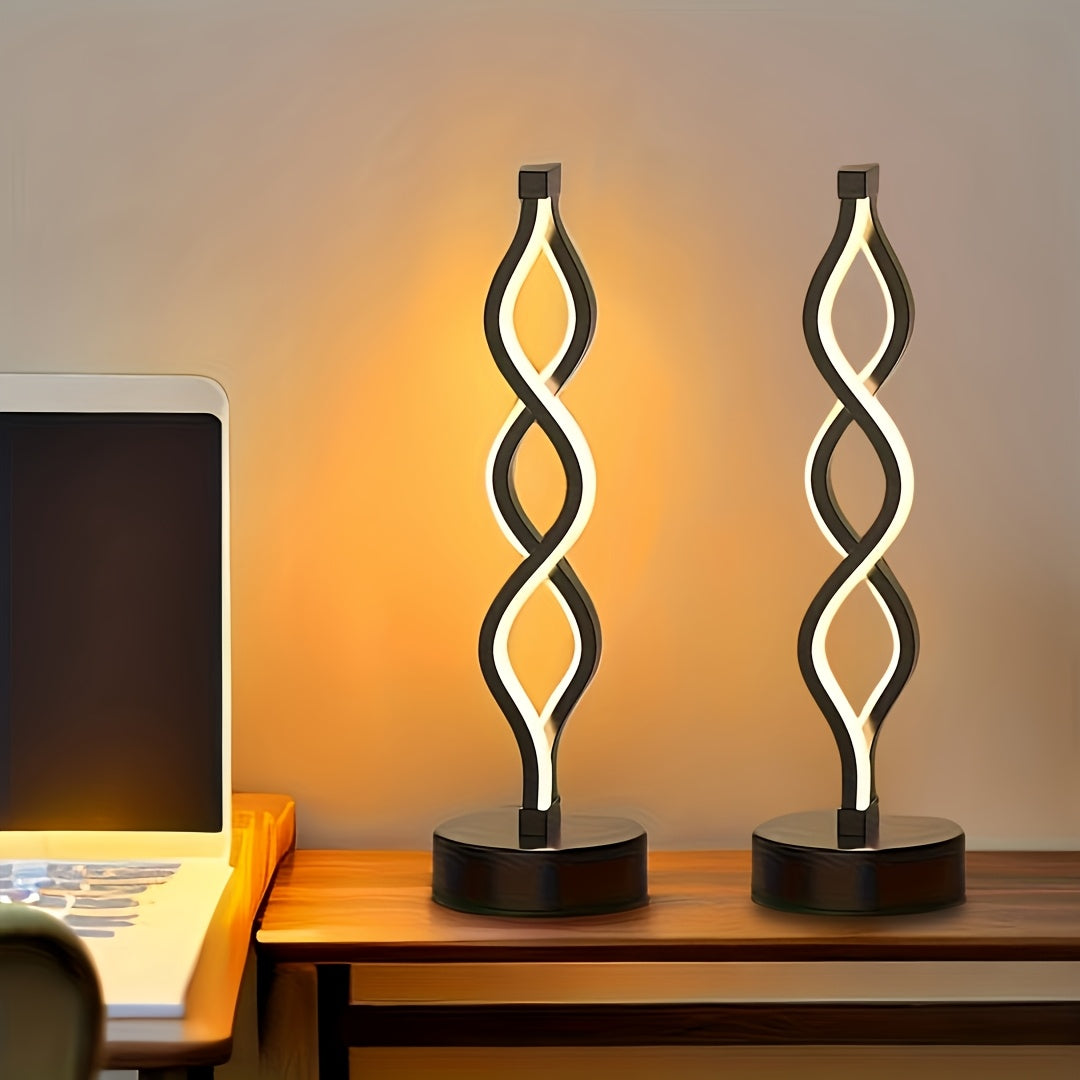2 Stück dimmbare moderne Spiral-LED-Tischlampe
