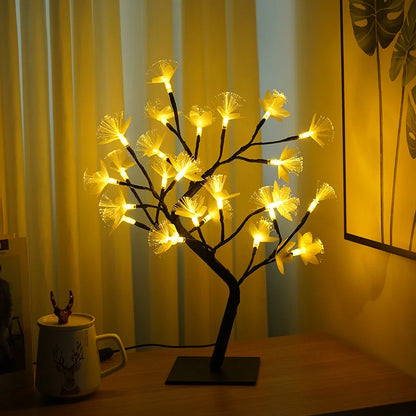 BlütenBirke: Elegante Leuchtbaum-Lampe mit faseroptischen Blüten