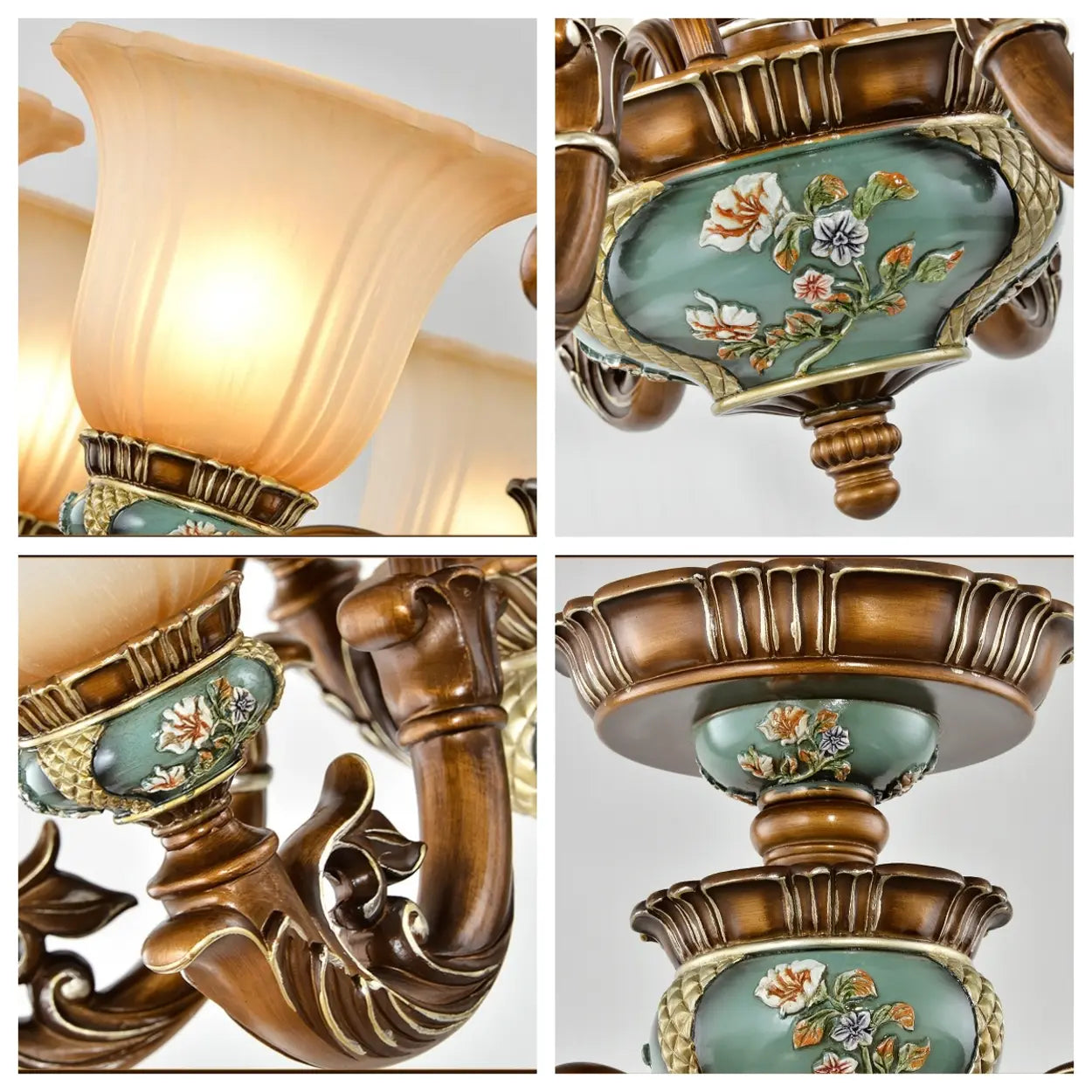 8-flammiger Geschnitzter Weinlese Kronleuchter